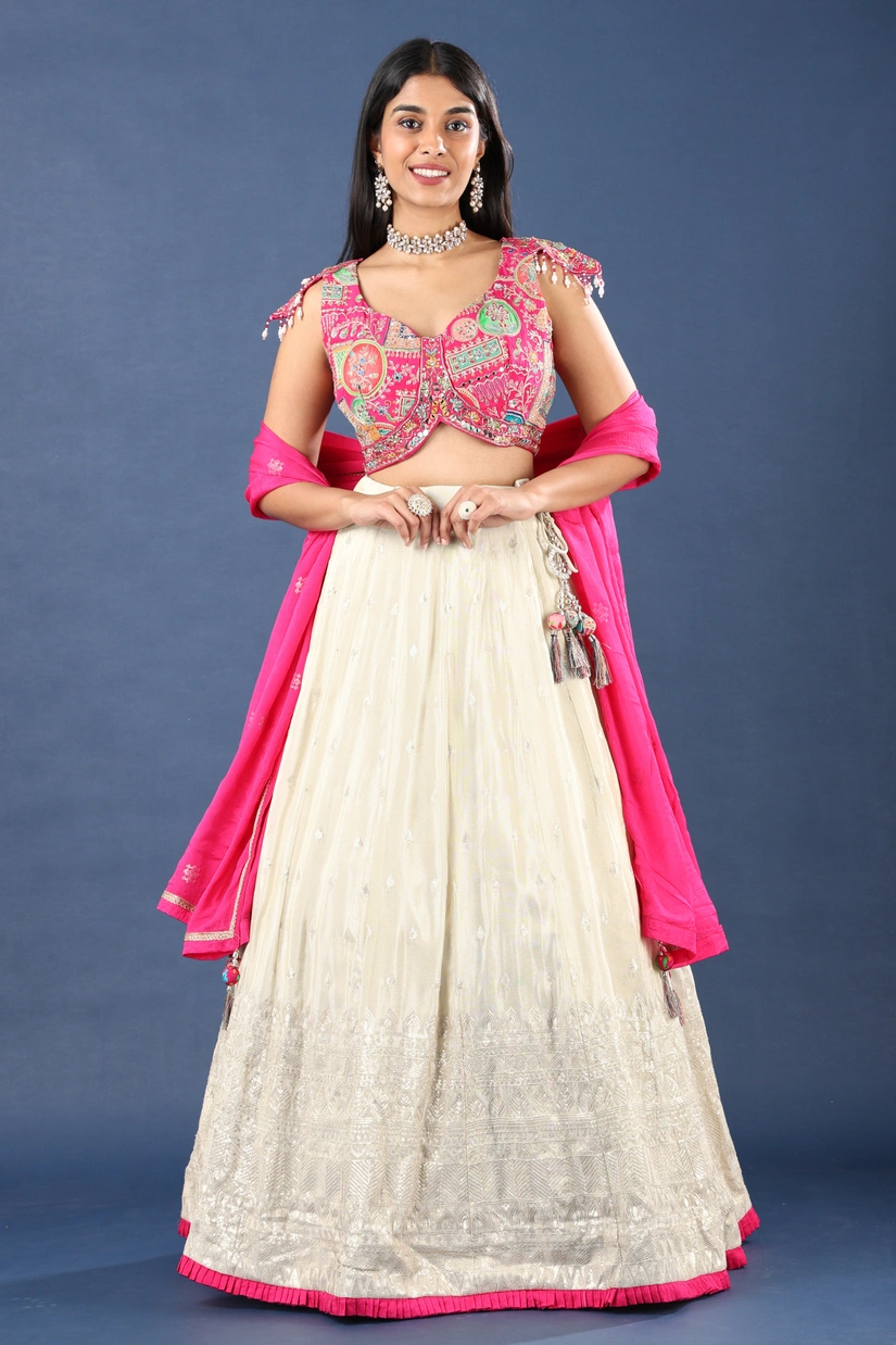 crepe dupion light beige fuschia 