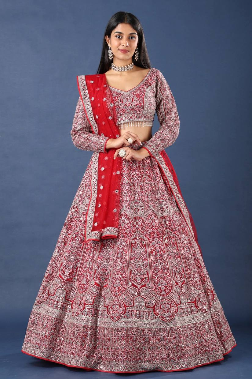 net / tule dark red ghagra choli 